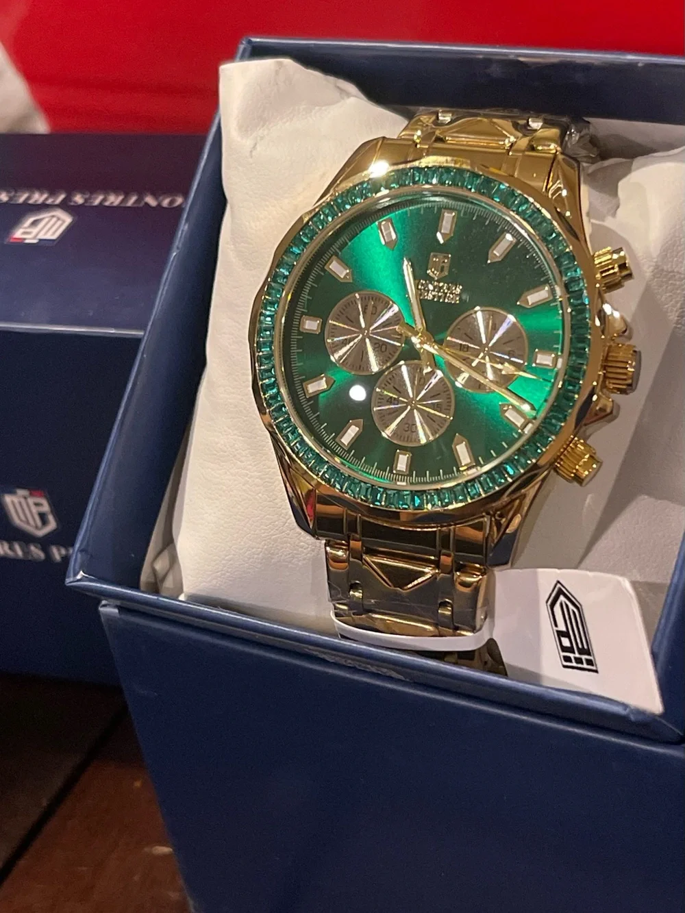 Invicta Gold-Tone Watch with Green Dial and Crystal Bezel